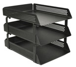 Perforated Steel Letter Tray, 3 Tier - Black