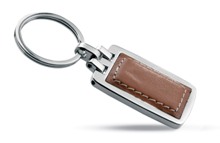 Zinc alloy and PU  leather keyring with contrasting white stitch
