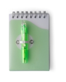 Note book in a plastic spiral bound case with retractable ballpe