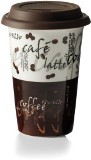 White porcelain single walled 500ml mug with all over coffee des