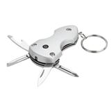 Mini Multi Function Knife Keychain With Light - Silver