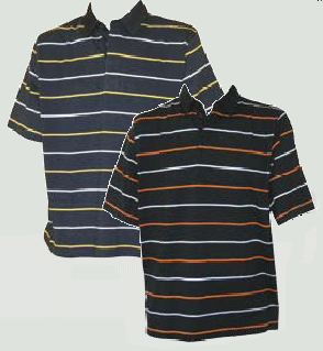 200g Golf shirt  striped with a Woven Collar - Black / Orange /