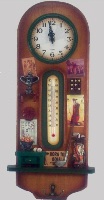 Wooden Wall Clock with Thermometer- Golfing Theme 16 * 44cms