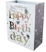 Set 6 Gift Bags - Happy Birthday Silver X Large