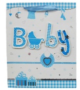 Set 6 Gift Bags - Baby Pram Blue - X Large