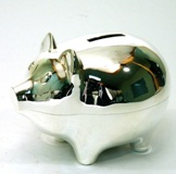 Silver Plated Piggy Money Box - 9.5cm