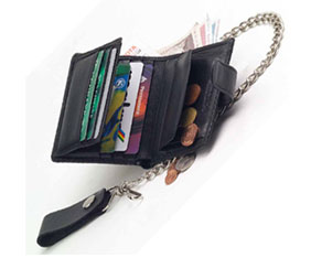 GENUINE ITALIAN LEATHER BLACK WALLET WITH SAFETY CHAIN + GIFT BO