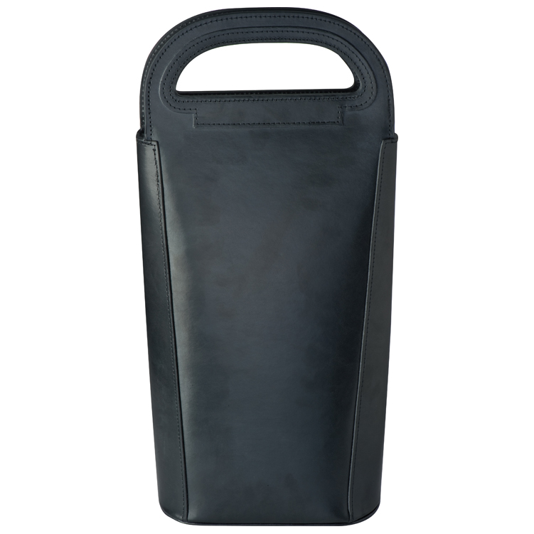 Insulated bonded leather wine cooler bag for 2 bottles of wine