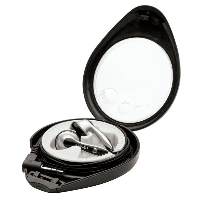 Earbud Headphones in WindUp Protective Case Black (PGIFTSUBE0001