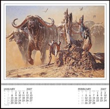 = Page layout showing date pad and buffalo on fine art calendar 