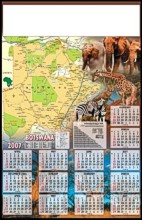 Single Sheet Poster Calender - Pictoral Maps - Botswana